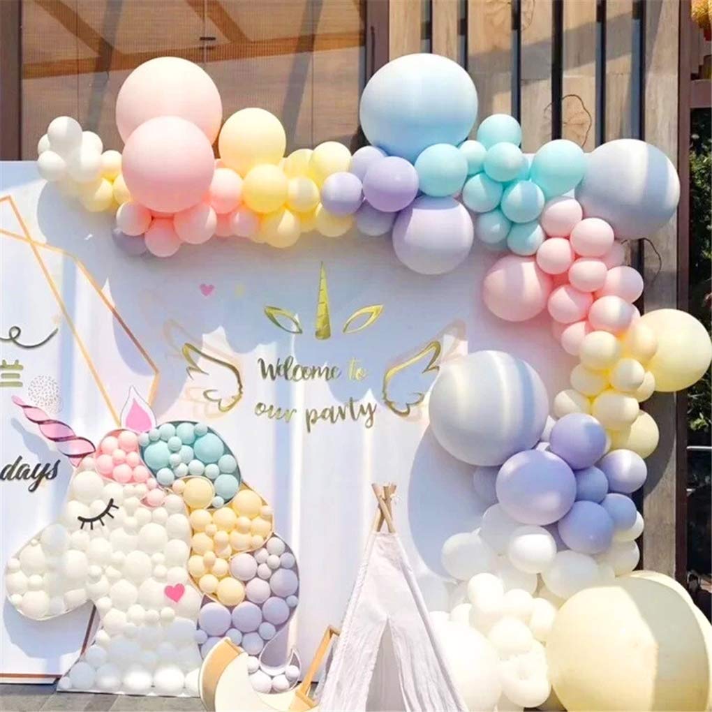 Banyeyun BNYPP Set de baloane pastelate 171 piese, arc de baloane curcubeu, culori macaron, latex, 5, 10, 12, 18 inch, petrecere copii, nuntă, unicorn, sirenă