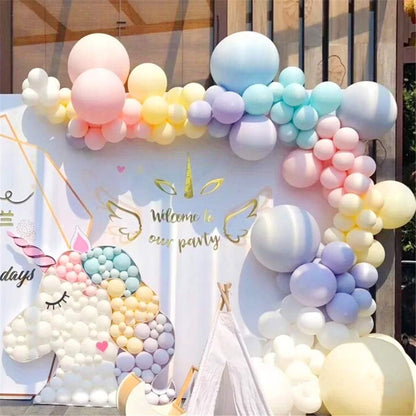 Banyeyun BNYPP Set de baloane pastelate 171 piese, arc de baloane curcubeu, culori macaron, latex, 5, 10, 12, 18 inch, petrecere copii, nuntă, unicorn, sirenă