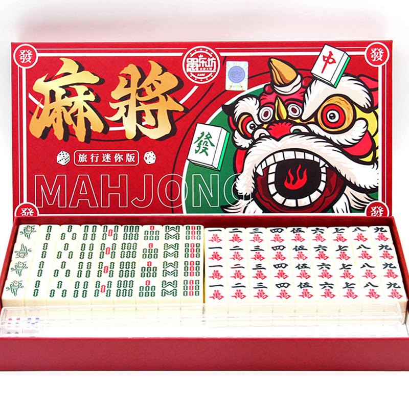 XUBX Set Mini Mahjong, 144 piese, cutie lemn