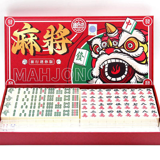 XUBX Set Mini Mahjong, 144 piese, cutie lemn