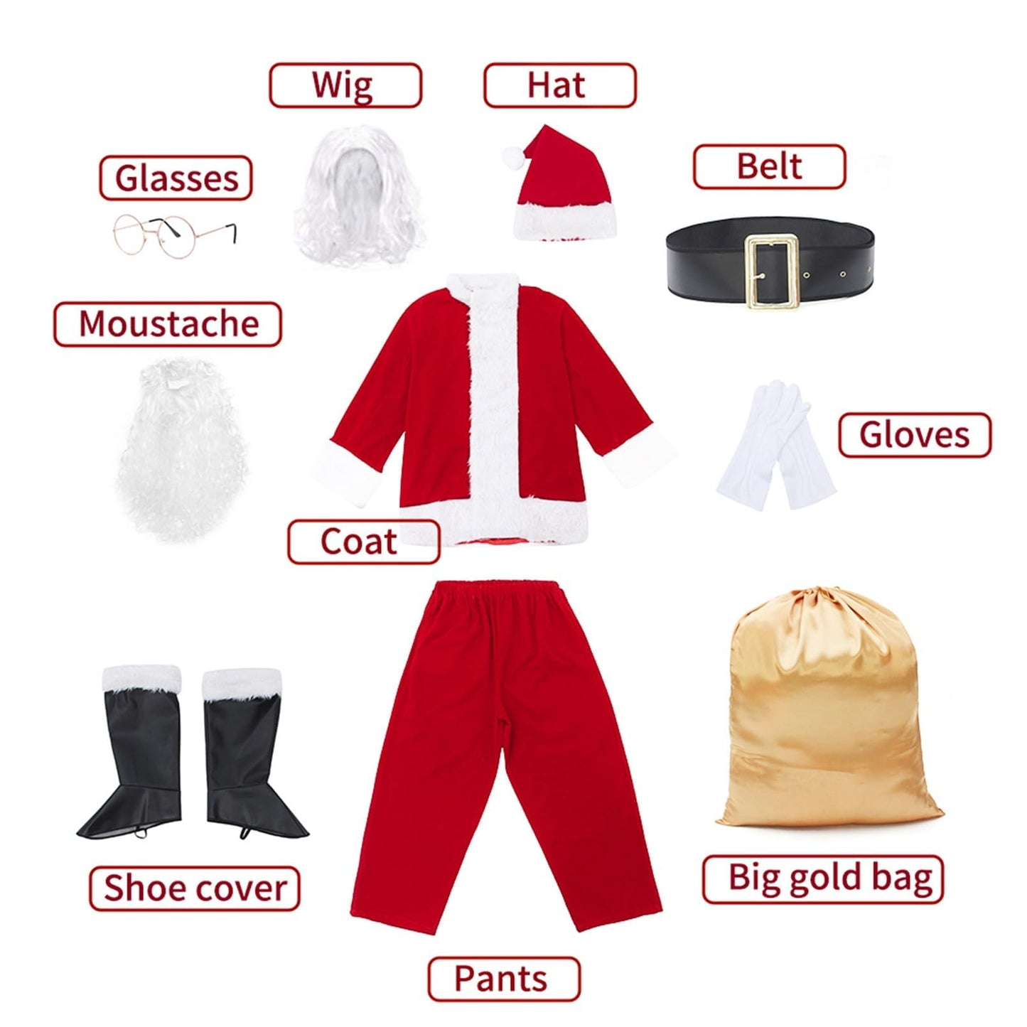 Costum de Moș Crăciun pentru adulți, 10 piese (XL) - GEMVIE