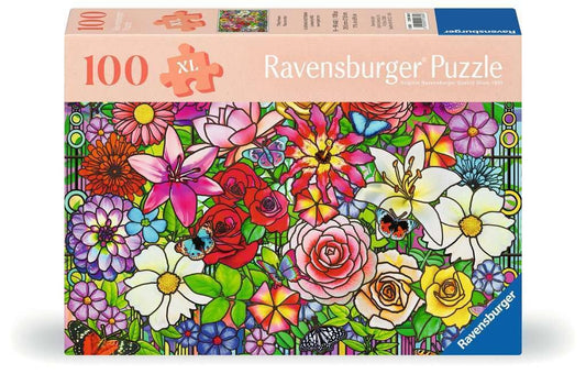 Puzzle Ravensburger Blumenfenster - 100 Piese pentru Seniori - Piese Mari din Material Antiderapant, cu Imagine Mare și Suport pentru Puzzlare