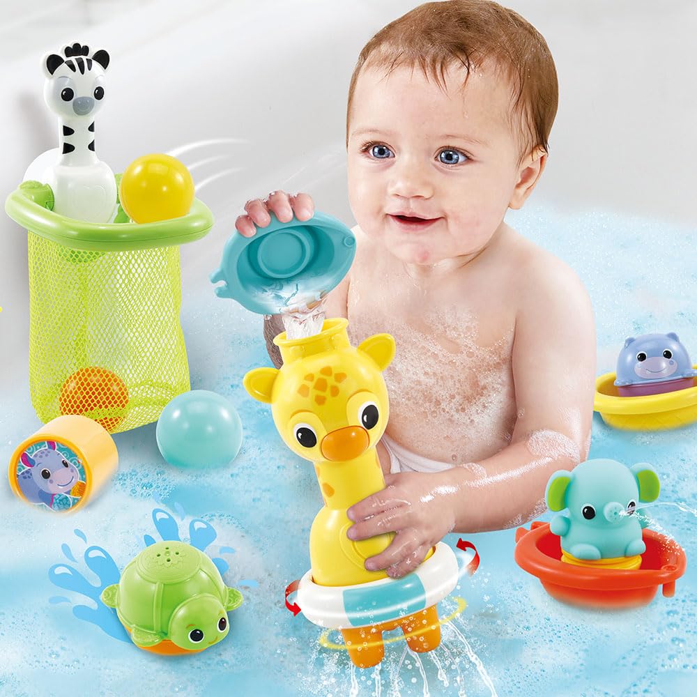 VTech Maxi-Badeset Set de joacă pentru baie cu 15 jucării, animale și bărci, 3 forme, 3 mingi, plasă de depozitare, cadou pentru copii de la 1 an (limba franceză)