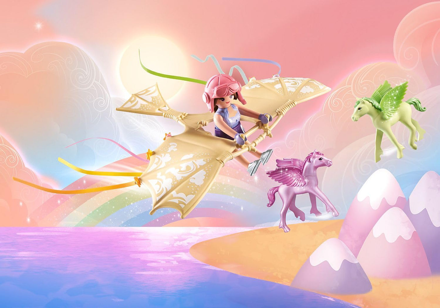 PLAYMOBIL Princess Magic 71363 Set de figurină Aventură magică cu pui de pegas, lecții de zbor în nori, cu prințesă și doi pui de pegas, jucărie pentru copii de la 4 ani