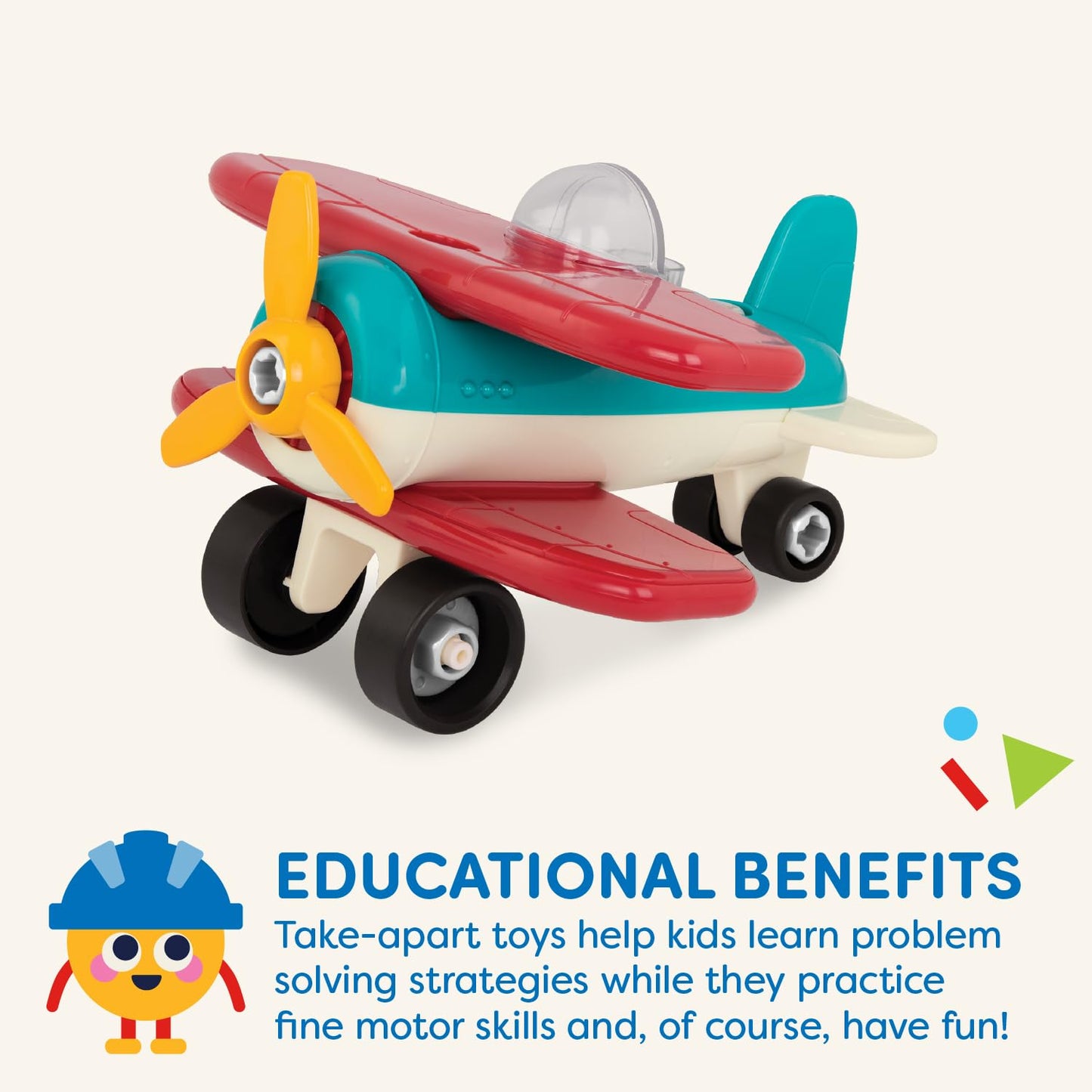 Battat – Set de construcție pentru copii de la 3 ani, Avion de asamblat cu șurubelniță electrică funcțională - Jucărie educativă pentru copii (25 piese)