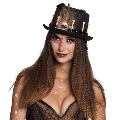 Boland 72181 - Hut Voodoo Nana, cilindru cu oase, pene și craniu, pălărie, vindecător minunat, costum, carnaval, petrecere tematică