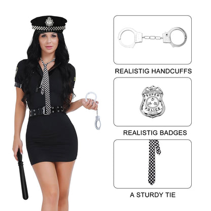 UOCAI Polizei uniformă costum adult 6 piese cu cătușe șapcă insignă poliție Halloween