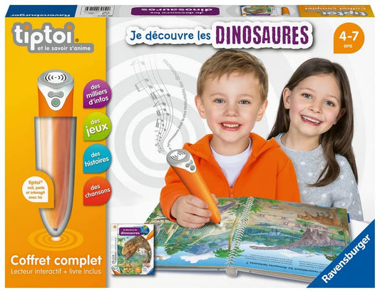 Ravensburger tiptoi® – Set complet cu player interactiv + carte „Descopăr dinozaurii” – joc educativ electronic, fără ecran – de la 4 ani – versiune în limba franceză – 00 143