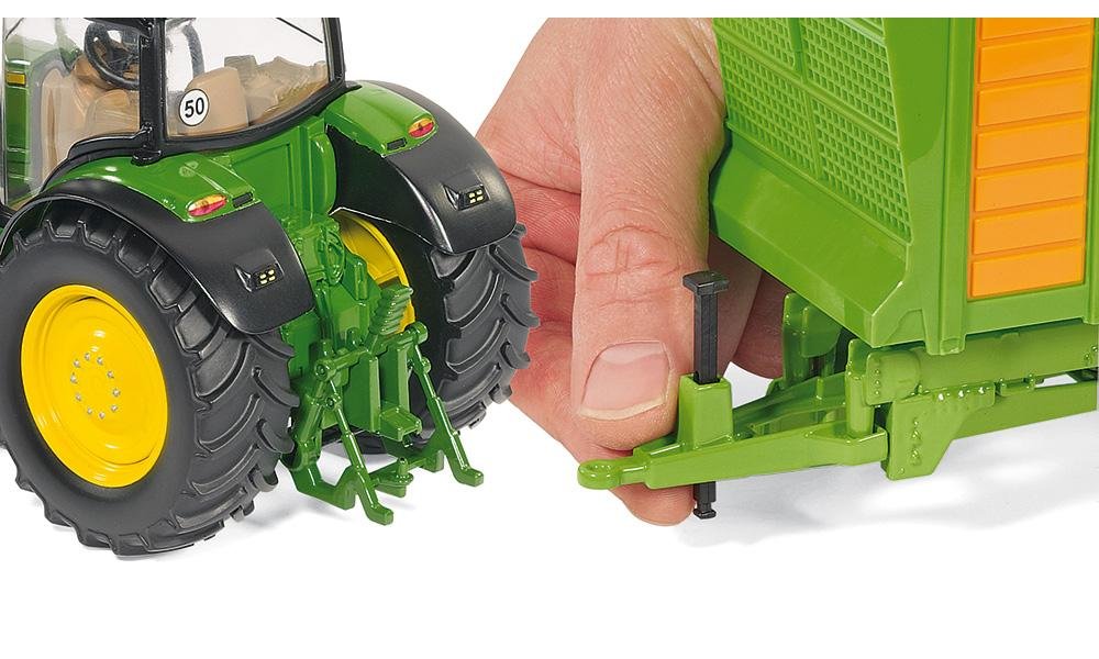 Siku 3282 John Deere 6210R Tractor jucărie din metal și plastic cu direcție oscilantă și cuplaj 1:32 verde