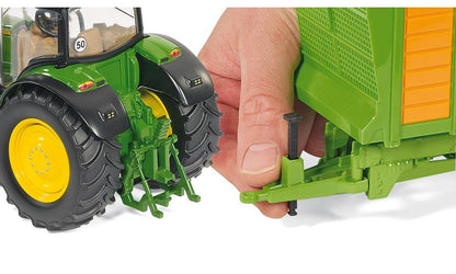Siku 3282 John Deere 6210R Tractor jucărie din metal și plastic cu direcție oscilantă și cuplaj 1:32 verde