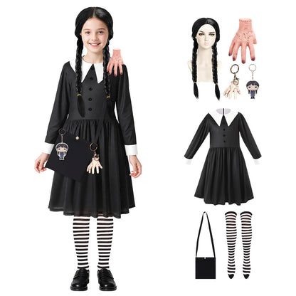 SINSEN Costum Wednesday Addams Copii, negru