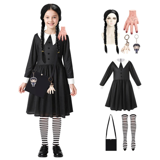 SINSEN Costum Wednesday Addams Copii, negru
