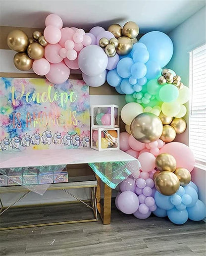 Banyeyun BNYPP Set de baloane pastelate 171 piese, arc de baloane curcubeu, culori macaron, latex, 5, 10, 12, 18 inch, petrecere copii, nuntă, unicorn, sirenă