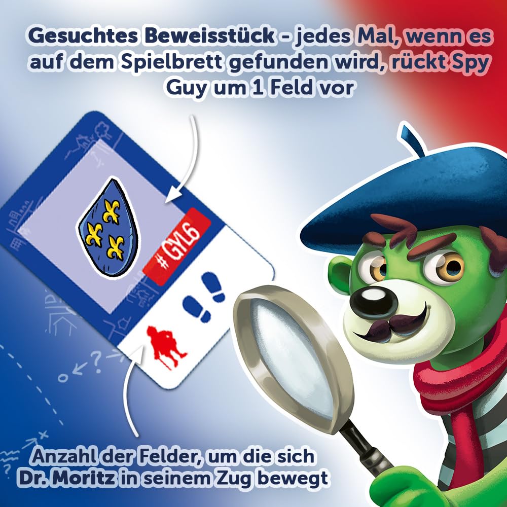 Trefl – Spy Guy France – Joc cooperativ de detectivi, joc de familie, tablă mare cu orașe și simboluri franceze, pentru adulți și copii de la 5 ani.
