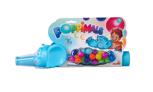 Poppimals Elefant Ballkanone (35 cm) - jucărie amuzantă pentru copii de la 3 ani, cu 20 de mingi colorate și mecanism de pompare.