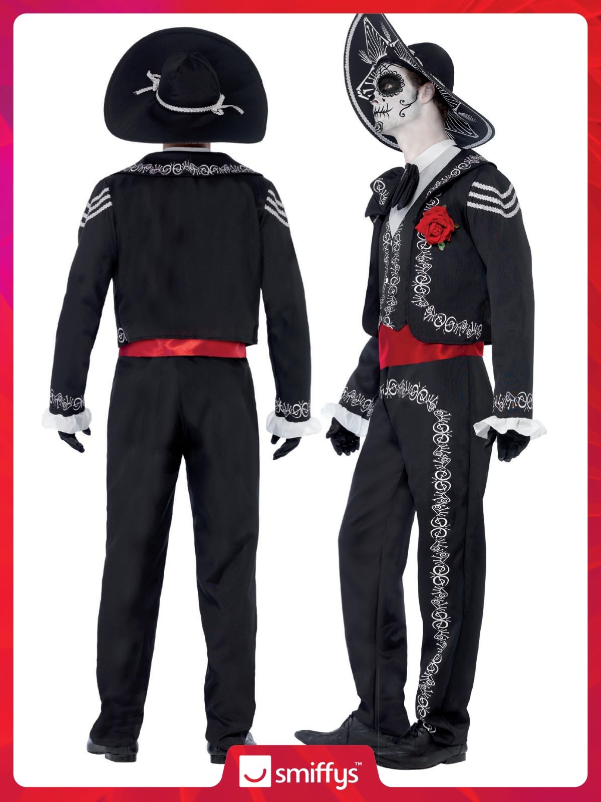 Smiffys Deluxe Senor Bones Costum Ziua Morților pentru Bărbați, Negru, Halloween și Carnaval