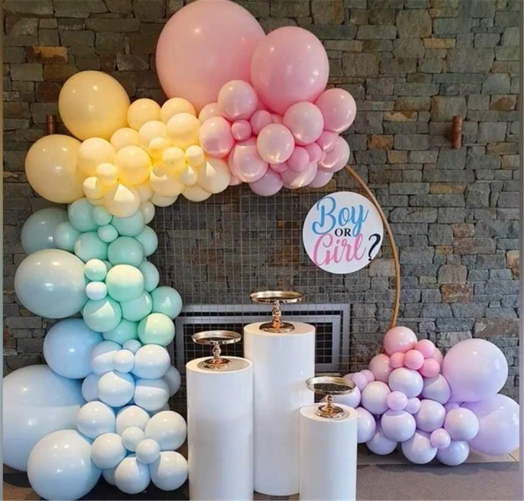 Banyeyun BNYPP Set de baloane pastelate 171 piese, arc de baloane curcubeu, culori macaron, latex, 5, 10, 12, 18 inch, petrecere copii, nuntă, unicorn, sirenă