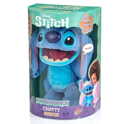 WOW! STUFF Chatty Stitch Deluxe Păpușă Animatronică Interactivă cu peste 50 de sunete, 30 cm, pentru copii și adulți (albastru)