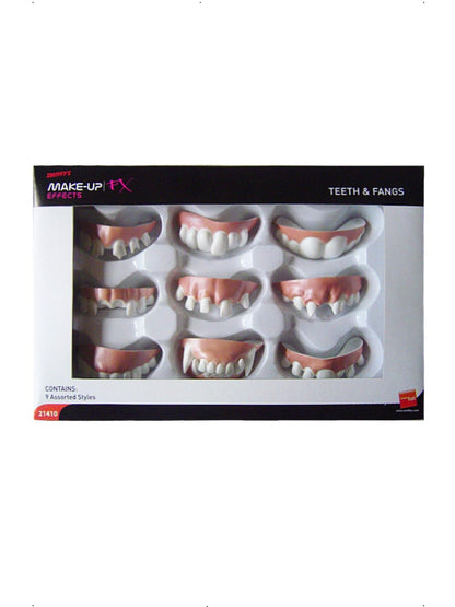 Smiffys Set de danturi false și colți, alb, 9 modele pentru Halloween