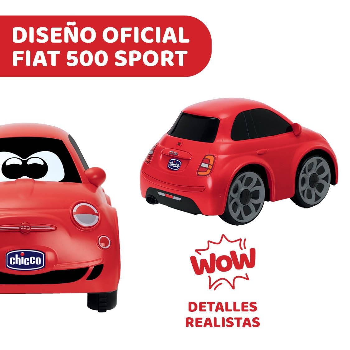 Chicco Fiat 500 RC Mașină Sport cu Telecomandă, Mașină cu Funcție de Telecomandă cu Volan Intuitiv, Mașină RC cu Sunete și Claxon, Alb - Jucărie pentru Copii 2-6 Ani, Roșu
