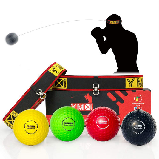 YMX BOXING Reflexball - 4 mingi + 2 benzi de cap, ideal pentru antrenamentul reflexelor, reacției și coordonării ochi-mână