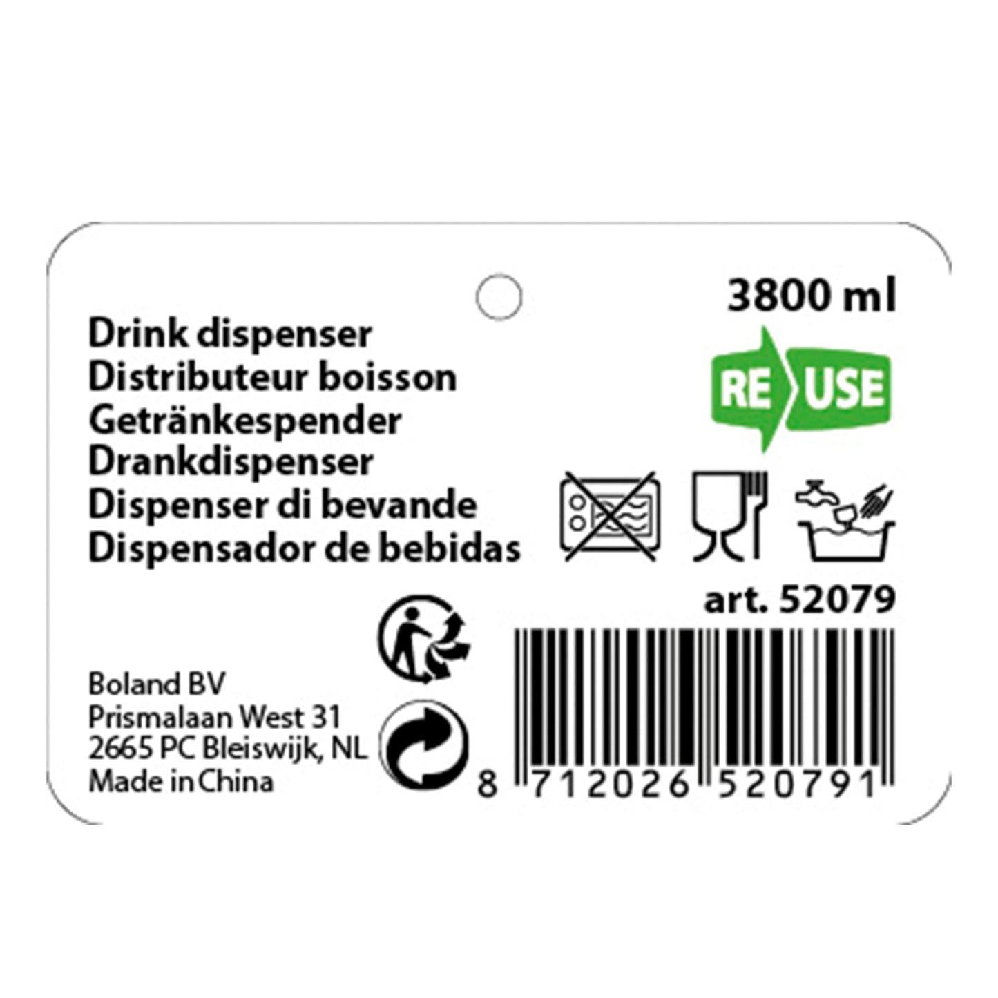 Boland 52079 Dispenser de băuturi cu robinet 3,8 litri pentru limonadă și apă