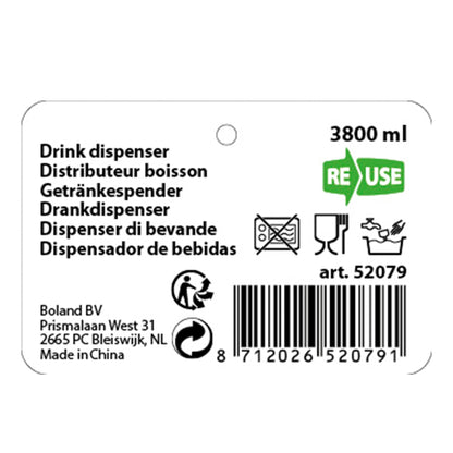 Boland 52079 Dispenser de băuturi cu robinet 3,8 litri pentru limonadă și apă