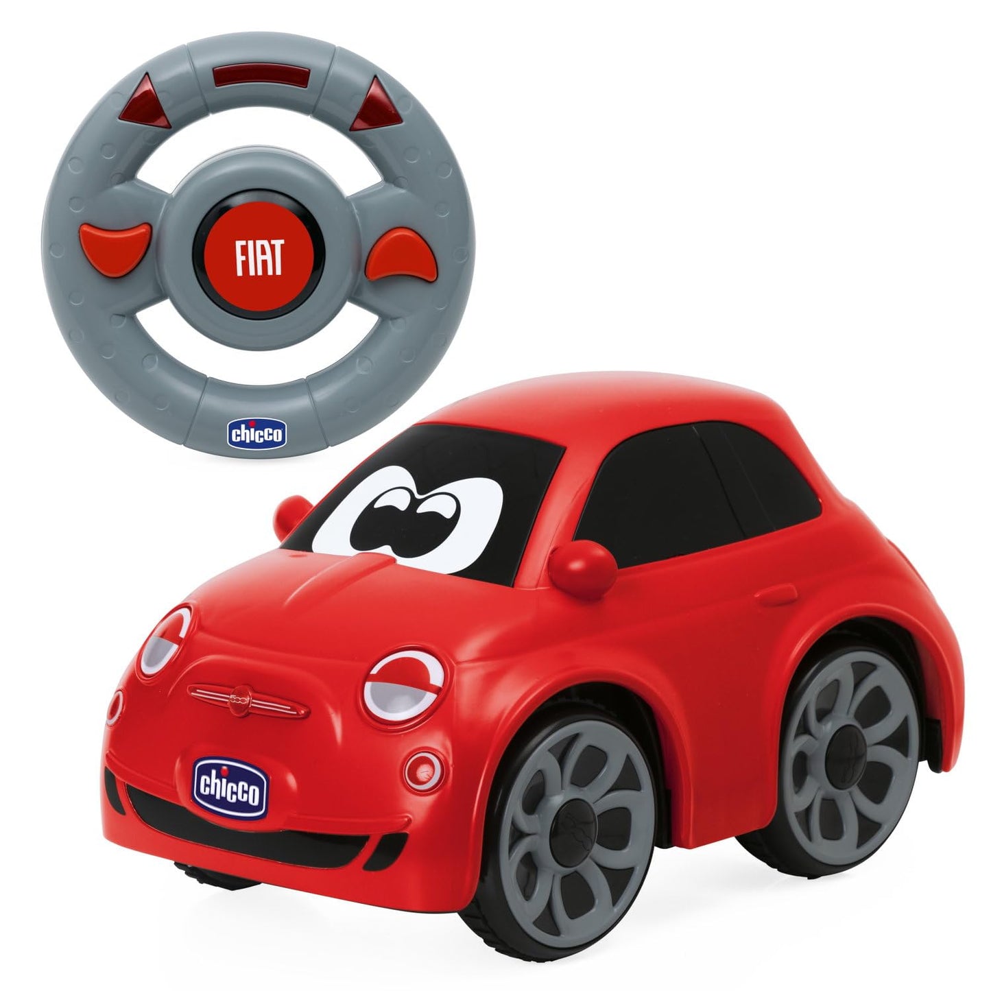 Chicco Fiat 500 RC Mașină Sport cu Telecomandă, Mașină cu Funcție de Telecomandă cu Volan Intuitiv, Mașină RC cu Sunete și Claxon, Alb - Jucărie pentru Copii 2-6 Ani, Roșu