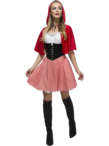 Costum Scufița Roșie, roșu, cu rochie și pelerină cu glugă, (M)