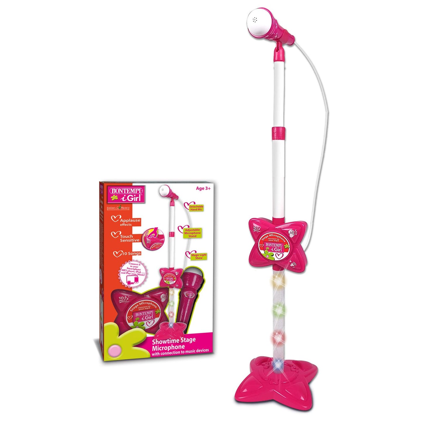 Bontempi | MP3Stage Mic - Microfon de scenă cu conexiune MP3 pentru performanțe versatile, Floare roz, 200x200x1000 mm