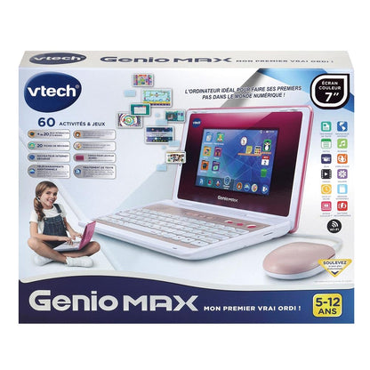 VTech Genio MAX - Primul meu adevărat computer roz metalic, laptop pentru copii cu ecran color de 7 inch, mouse, 60 de activități educaționale și jocuri, cadou pentru copii de 5-12 ani.