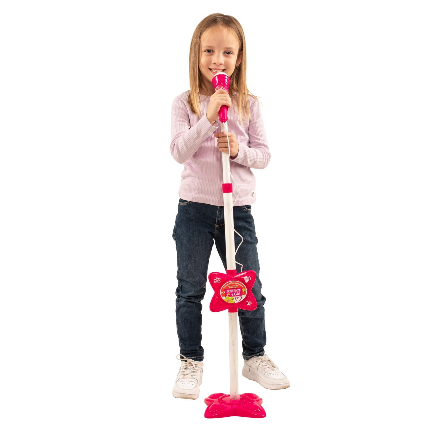 Bontempi | MP3Stage Mic - Microfon de scenă cu conexiune MP3 pentru performanțe versatile, Floare roz, 200x200x1000 mm