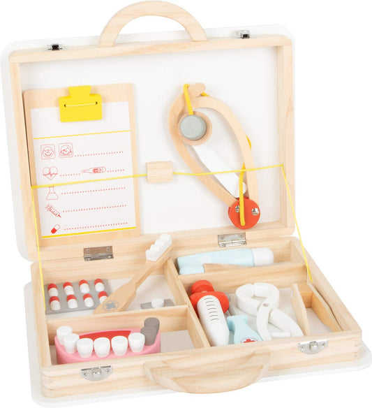 Trusa medicală de dentist din lemn Small Foot, cu seringă, stetoscop, dantură, jucărie de rol pentru copii de la 3 ani, 11743