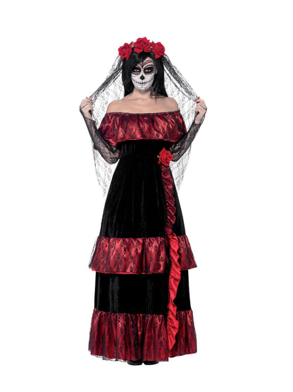 Smiffys Deluxe Costum de mireasă Ziua Morților, negru, Halloween și Carnaval