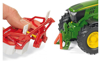 Siku 3282 John Deere 6210R Tractor jucărie din metal și plastic cu direcție oscilantă și cuplaj 1:32 verde