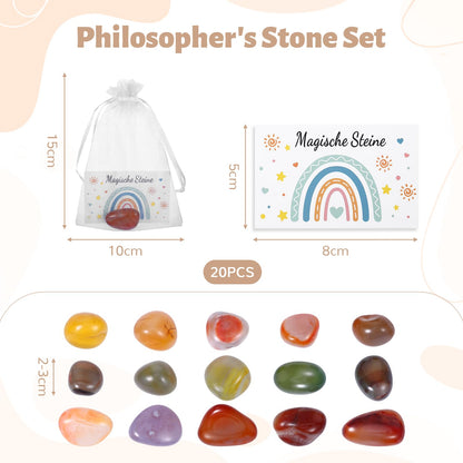 HweeWanX Set de pietre norocoase pentru copii 20 piese cu felicitări și săculeți din organza, cadou perfect pentru petrecerea copiilor