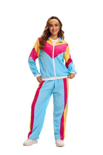 Velcoxplay Costum disco ani 80 femei, jachetă și pantaloni
