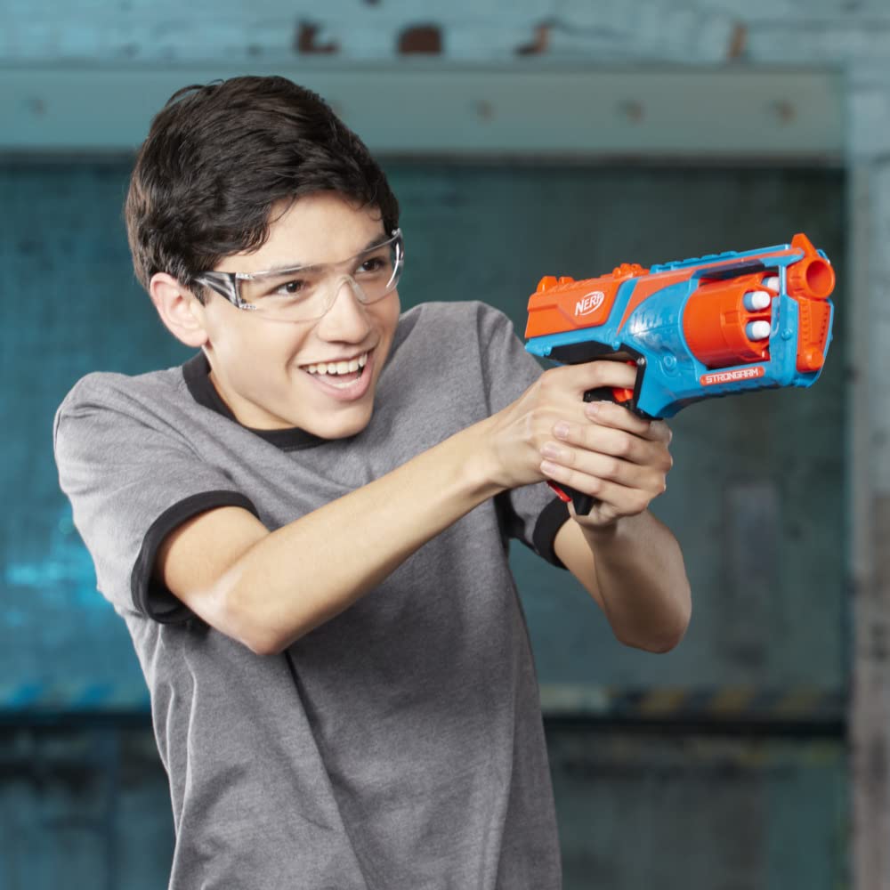 Nerf Elite Strongarm Blaster portocalie – tambur rotativ, foc rapid, 6 săgeți Nerf Elite – pentru copii, adolescenți, adulți
