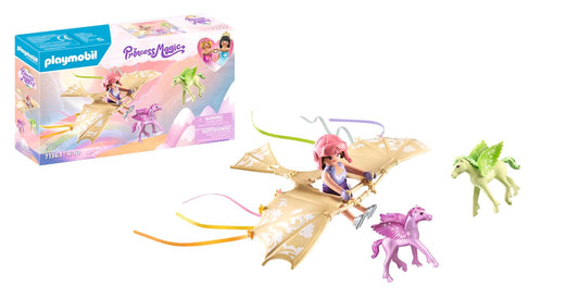 PLAYMOBIL Princess Magic 71363 Set de figurină Aventură magică cu pui de pegas, lecții de zbor în nori, cu prințesă și doi pui de pegas, jucărie pentru copii de la 4 ani