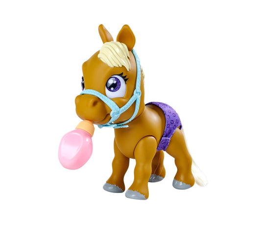 Simba 105950009 Set de joacă Pony Pamper Petz 24 cm cu funcție de băut și udare, mânz cu coadă pieptănabilă, schimbare culoare, animal de companie cu scutec, 11 surprize, pentru fete și băieți de la 3 ani