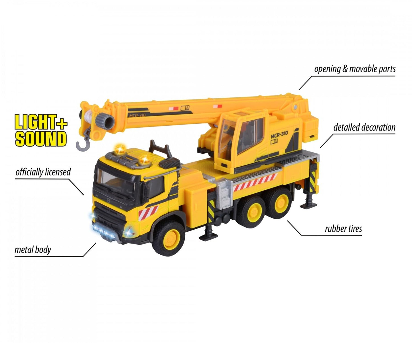 Majorette Camion cu macara Volvo, lumini si sunete, 3+ ani