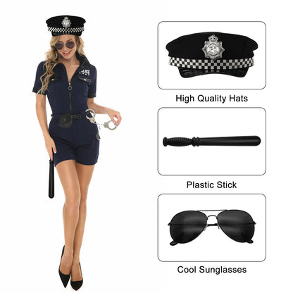 UOCAI Polizei uniformă costum adult 6 piese cu cătușe șapcă insignă poliție Halloween