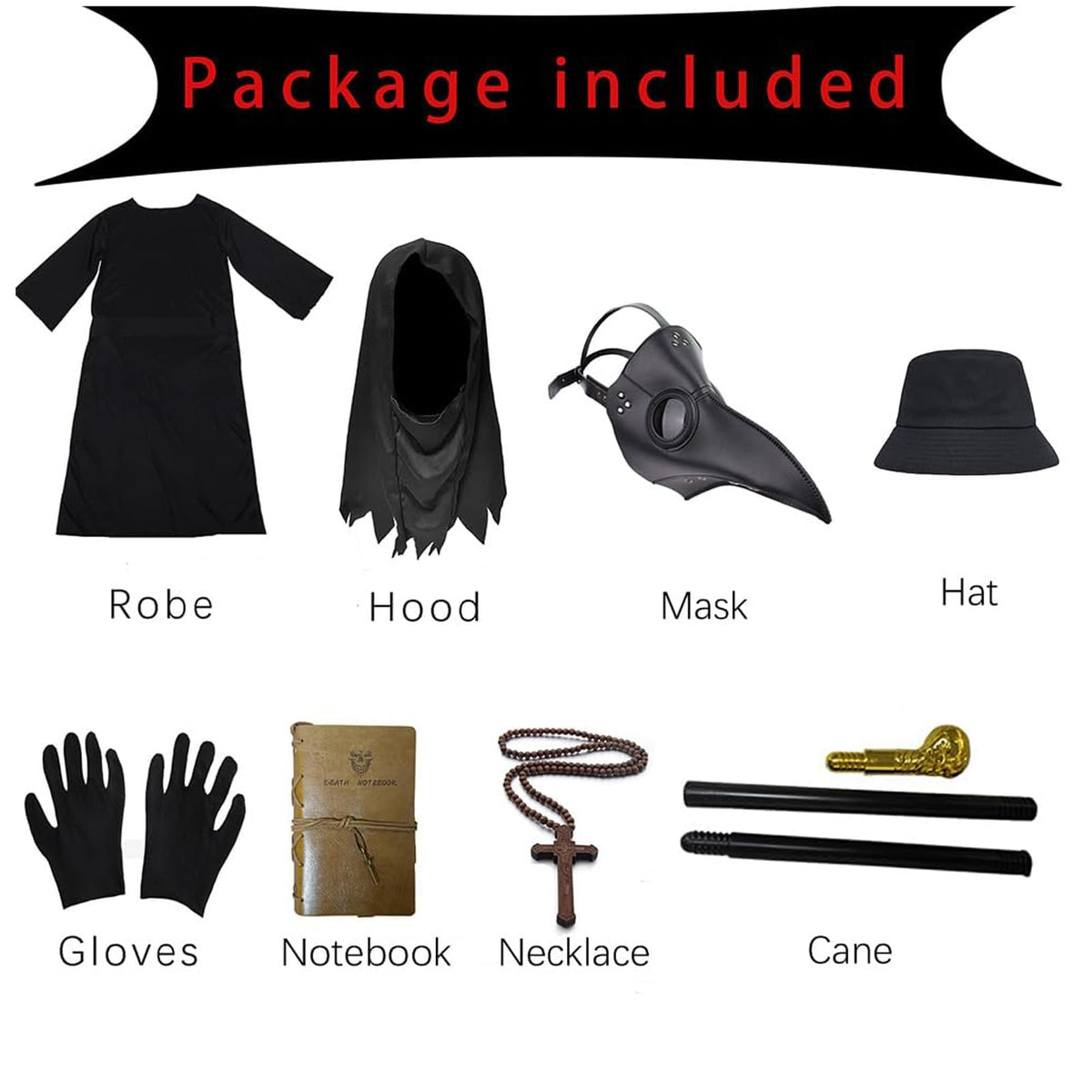 Lubolee Pestdoktor Set de costum pentru copii Halloween Carnaval 4-12 ani (negru)
