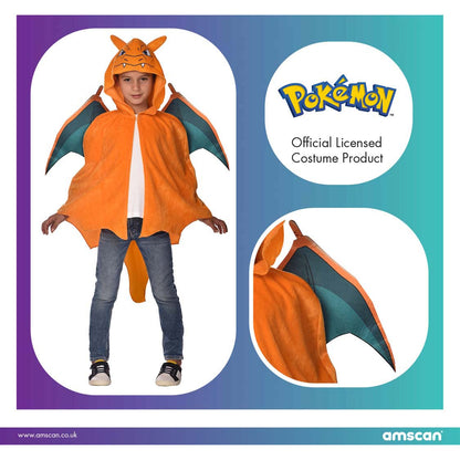 Amscan - Costum pentru copii Glurak, Pelerină din pluș cu glugă, Pokemon, Petrecere tematică, Carnaval