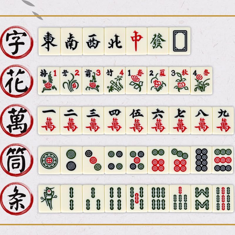 XUBX Set Mini Mahjong, 144 piese, cutie lemn