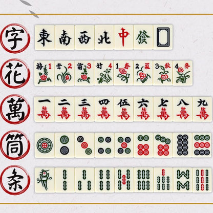 XUBX Set Mini Mahjong, 144 piese, cutie lemn