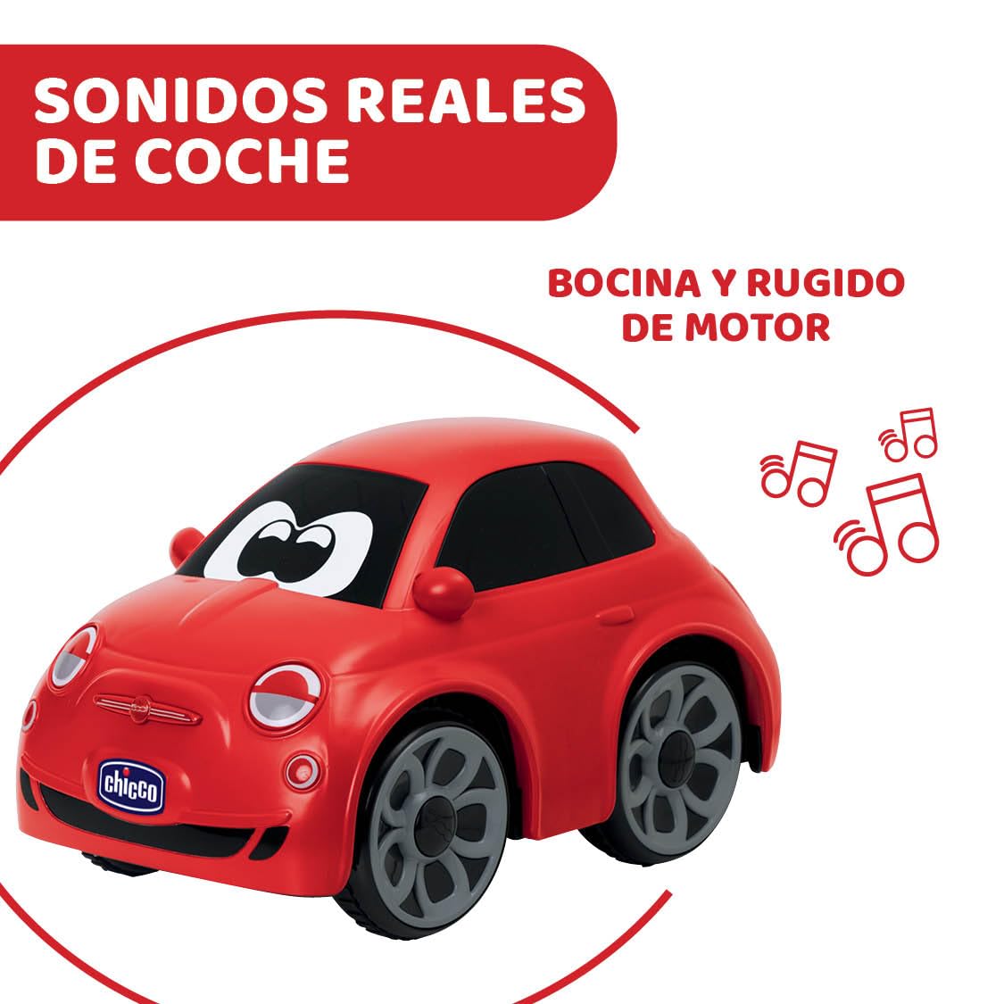 Chicco Fiat 500 RC Mașină Sport cu Telecomandă, Mașină cu Funcție de Telecomandă cu Volan Intuitiv, Mașină RC cu Sunete și Claxon, Alb - Jucărie pentru Copii 2-6 Ani, Roșu