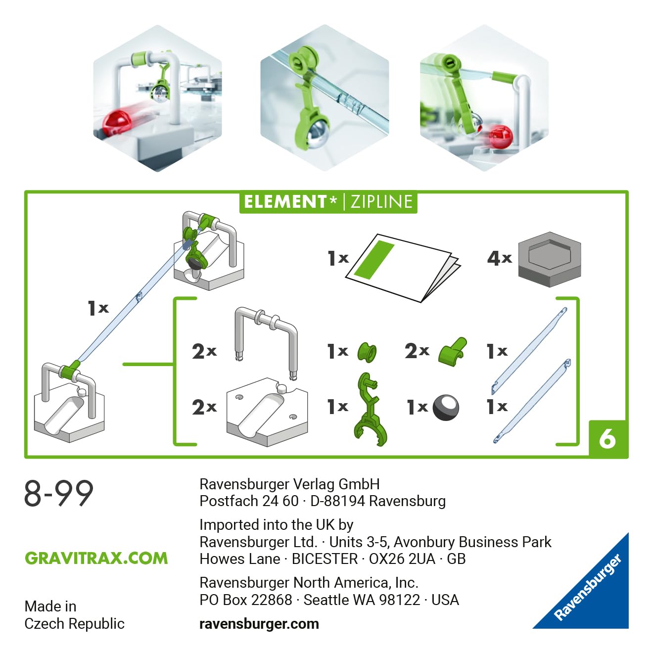 Ravensburger GraviTrax Element Zipline 27472 - Extensie pentru Pista cu Bile - Jucărie de Construcție pentru 8+ Ani