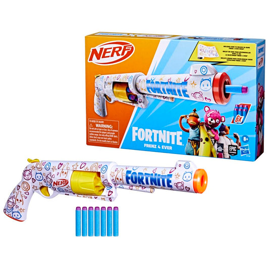 NERF Fortnite Frenz 4 Ever Blaster cu săgeți din spumă 6 piese, cod bonus, pentru copii de la 8 ani (roșu)