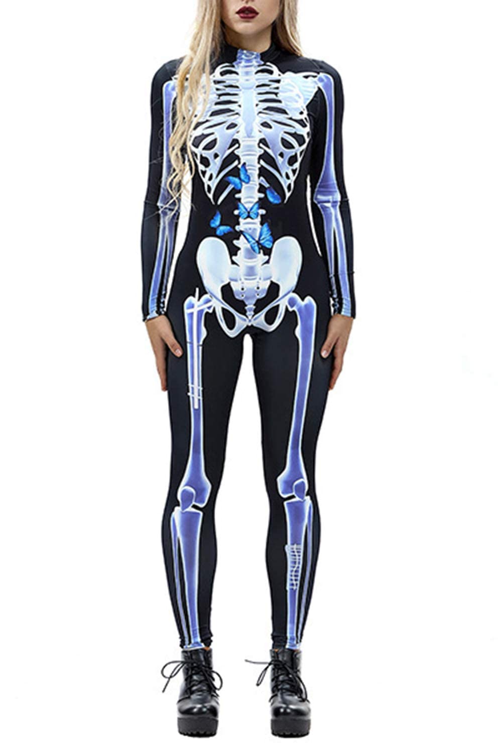 NEWUPZSI Salopeta Schelet Halloween, maneci lungi